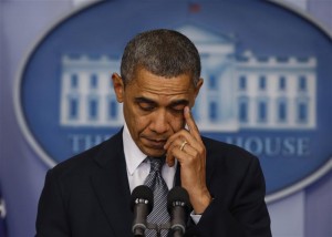 U.S. President Barack Obama speaks about the shooting at Sandy Hook Elementary School in Newtown during a press briefing at the White House in Washington