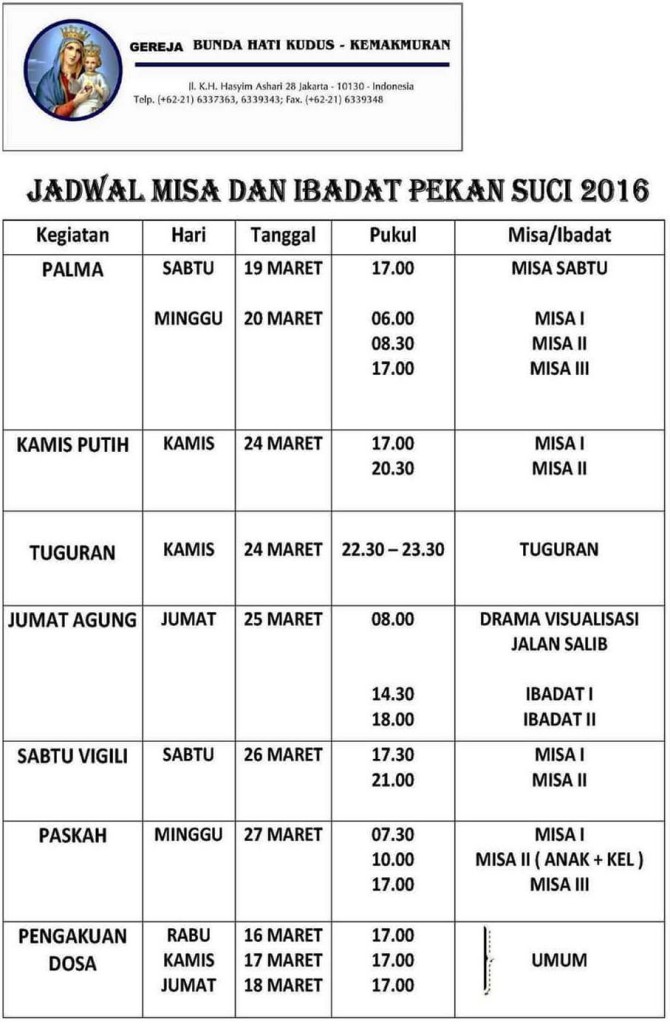 Jadwal Misa Pekan Suci Di KAJ Tahun 2016 (1) - SESAWI.NET