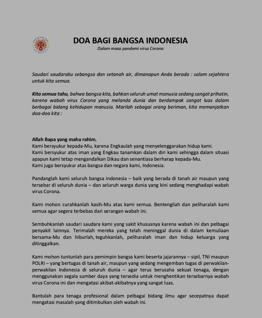 Pandemi Covid 19 Doa Kardinal Suharyo Jawab Ajakan Paus Berdoa Bersama 14 Mei 2020 Sesawi Net