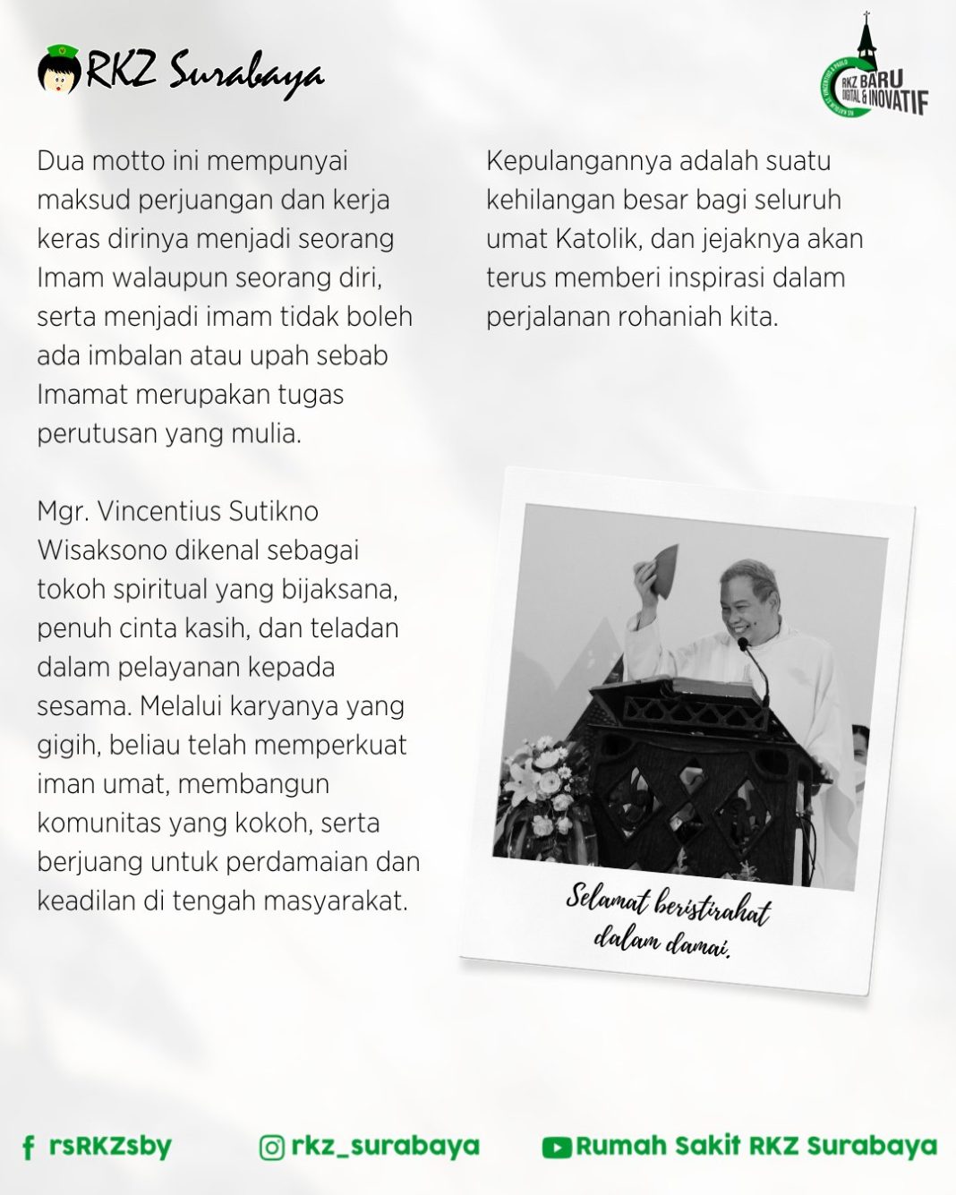 In Memoriam Mgr Vincentius Sutikno Wisaksono Uskup Keuskupan Surabaya