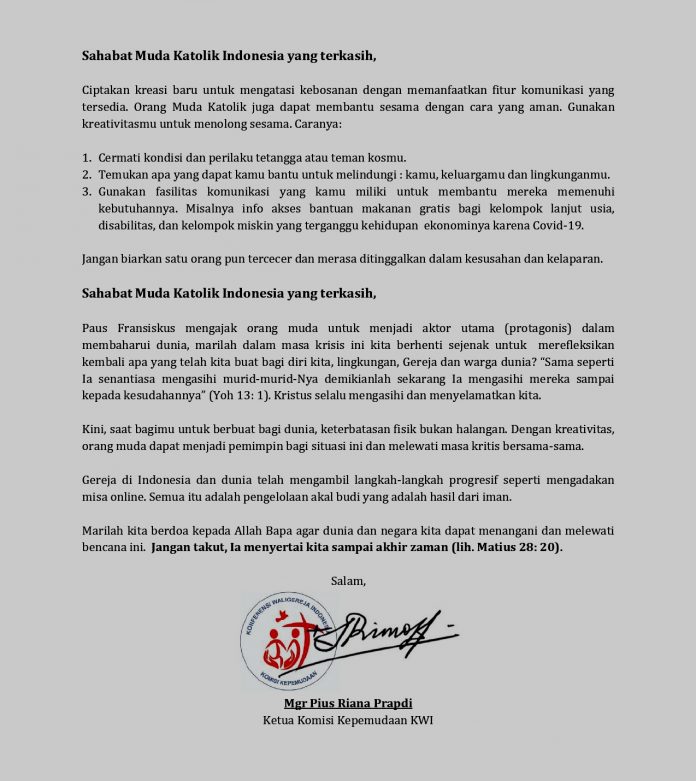 Surat Cinta Komisi Kepemudaan KWI untuk Kaum Muda | SESAWI.NET