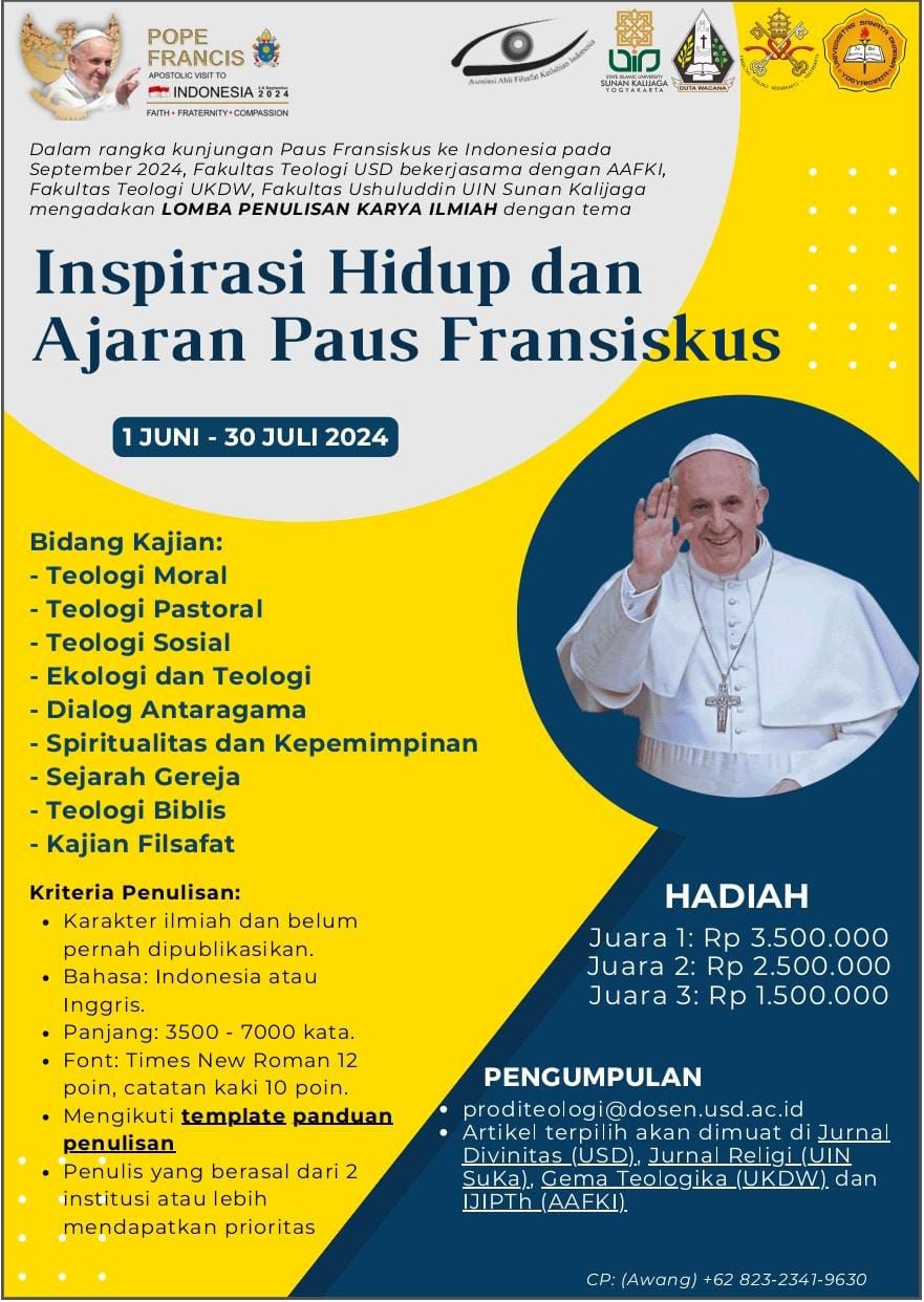 Lomba Tulis Artikel Ilmiah Sambut Kedatangan Paus Fransiskus - SESAWI.NET